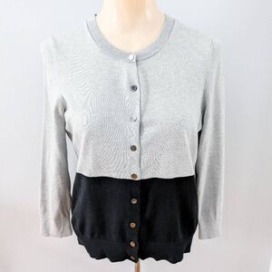 Banana Republic Silk Gray and Black Color Block Cardigan Sweater